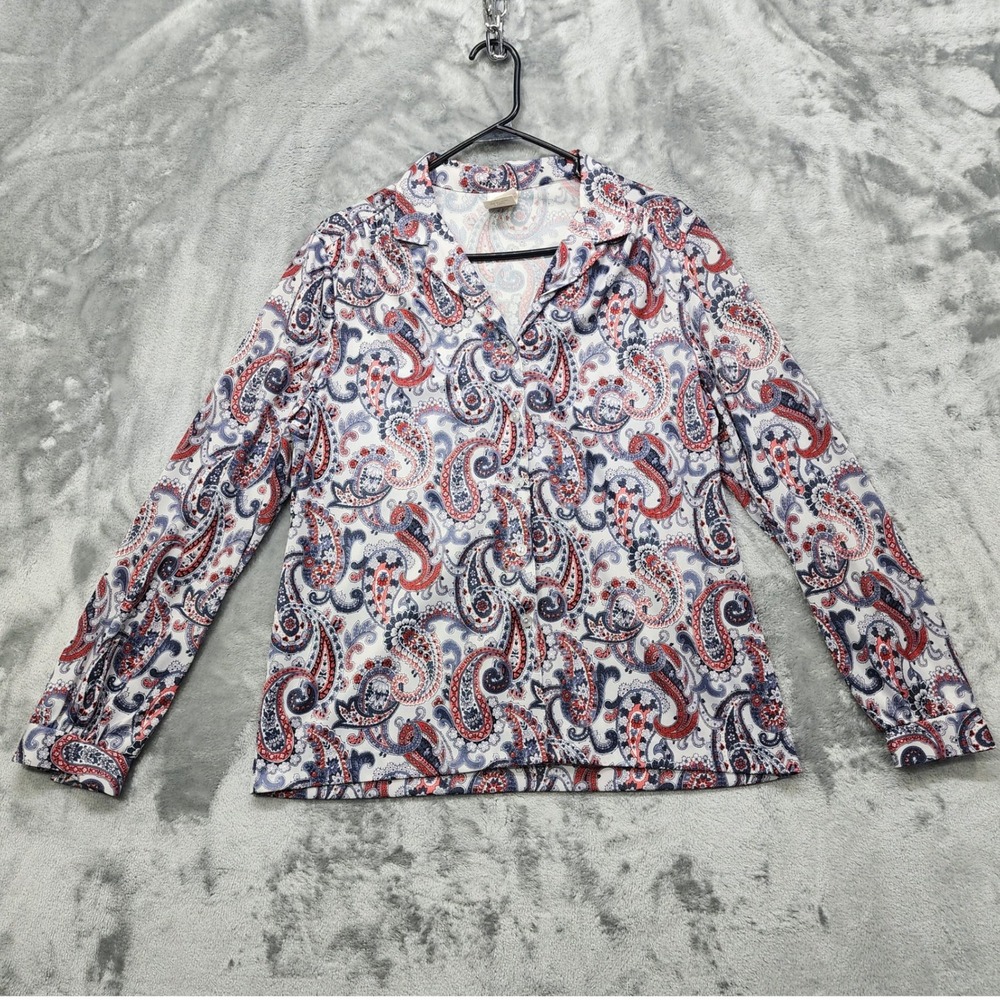 Vintage Graff Californiawear Top Womens 16 Gray Red‎ Paisley Print Long Sleeves
